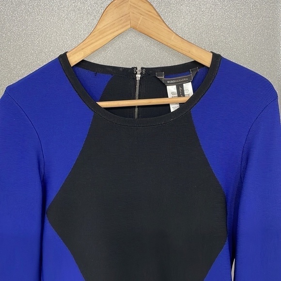 BCBGMAXAZRIA Ribbed Two-Tone Bodycon Mini Dress in Blue/Black - Picture 8 of 16